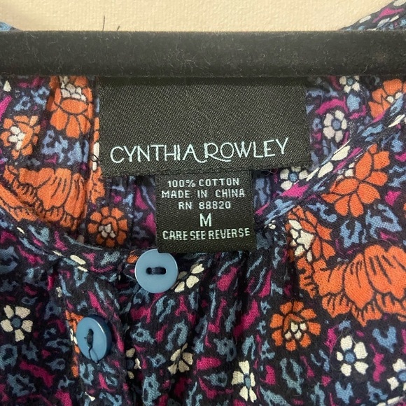 Cynthia Rowley size M boho floral mixed print peasant flowy cotton blouse GUC - Picture 3 of 6